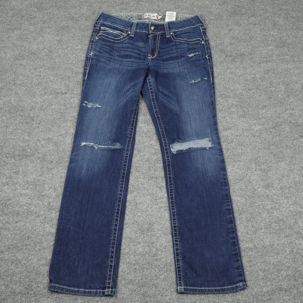 Ariat Jeans Women 32x32 Blue REAL Denim Distressed Bootcut Western Riding